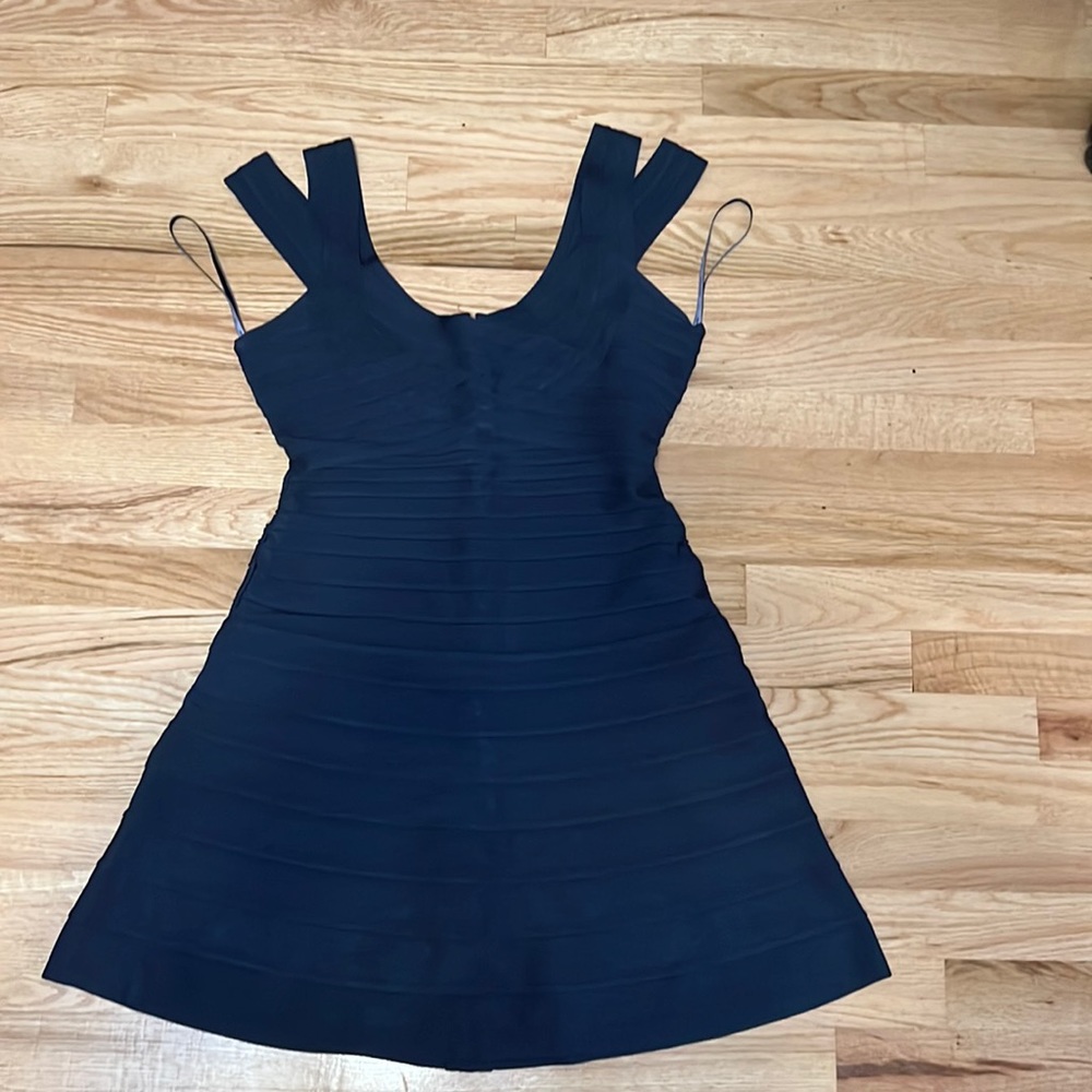 Herve lever mini fit and flare dress with cold shoulder in navy